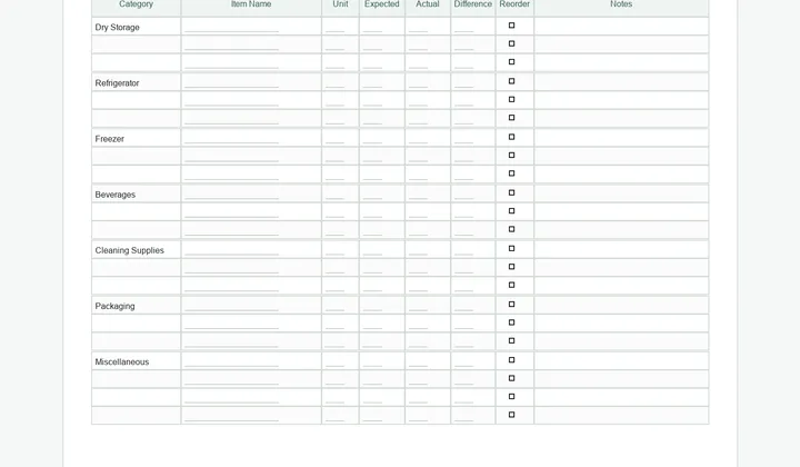 Restaurant Inventory Checklist & Stock Count Template preview