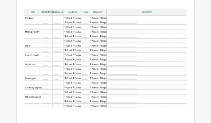 Restaurant Supplier Delivery Log preview